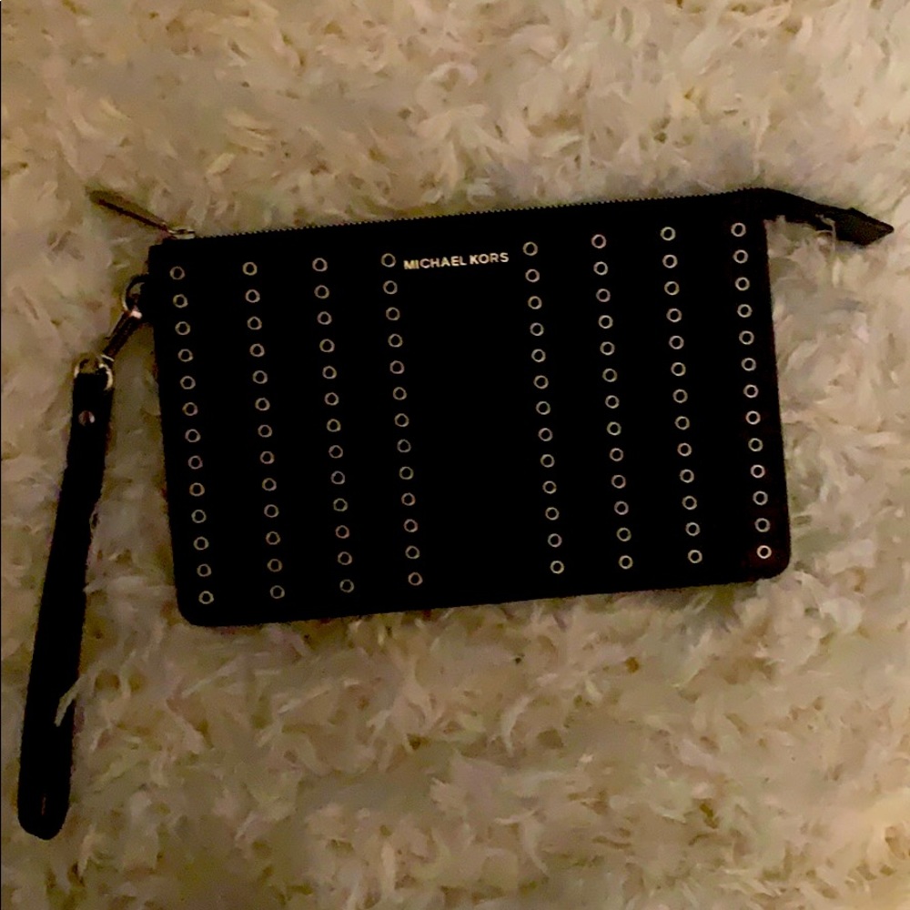 Michael Kors leather suede silver grommet wristlet